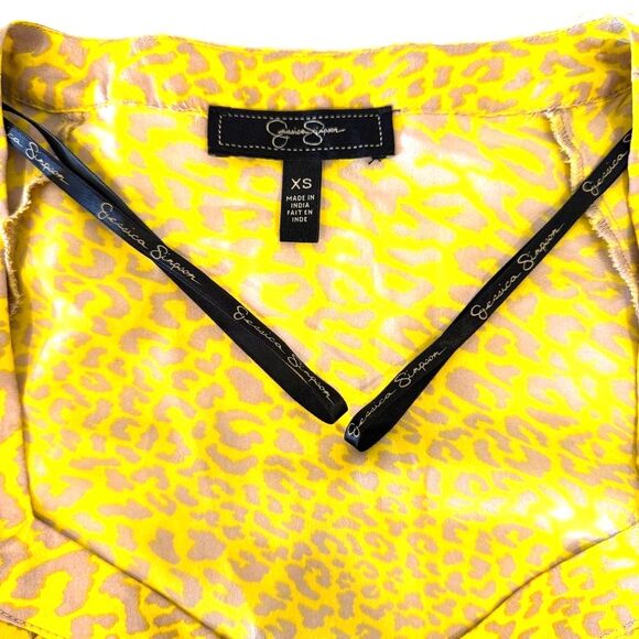 Jessica Simpson Vibrant Yellow Leopard Mini Dress w/Pockets & Tie Waist Size XS - Picture 4 of 9